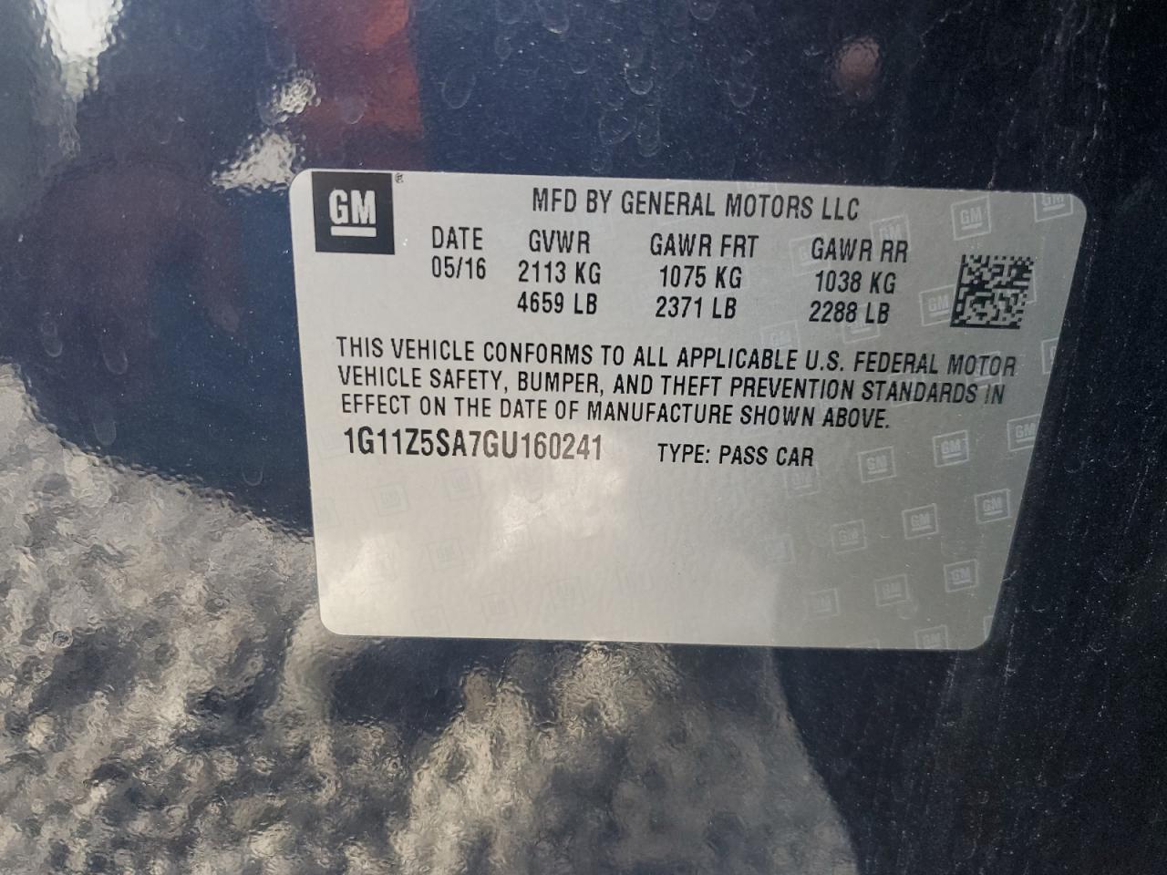 2016 Chevrolet Impala VIN 1G11Z5SA7GU160241 Copart auction photo, side damage thumbnail 15