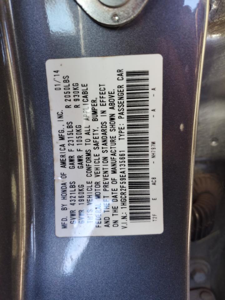 2014 Honda Accord VIN 1HGCR2F59EA135661 Copart auction photo, side / front end damage thumbnail 12