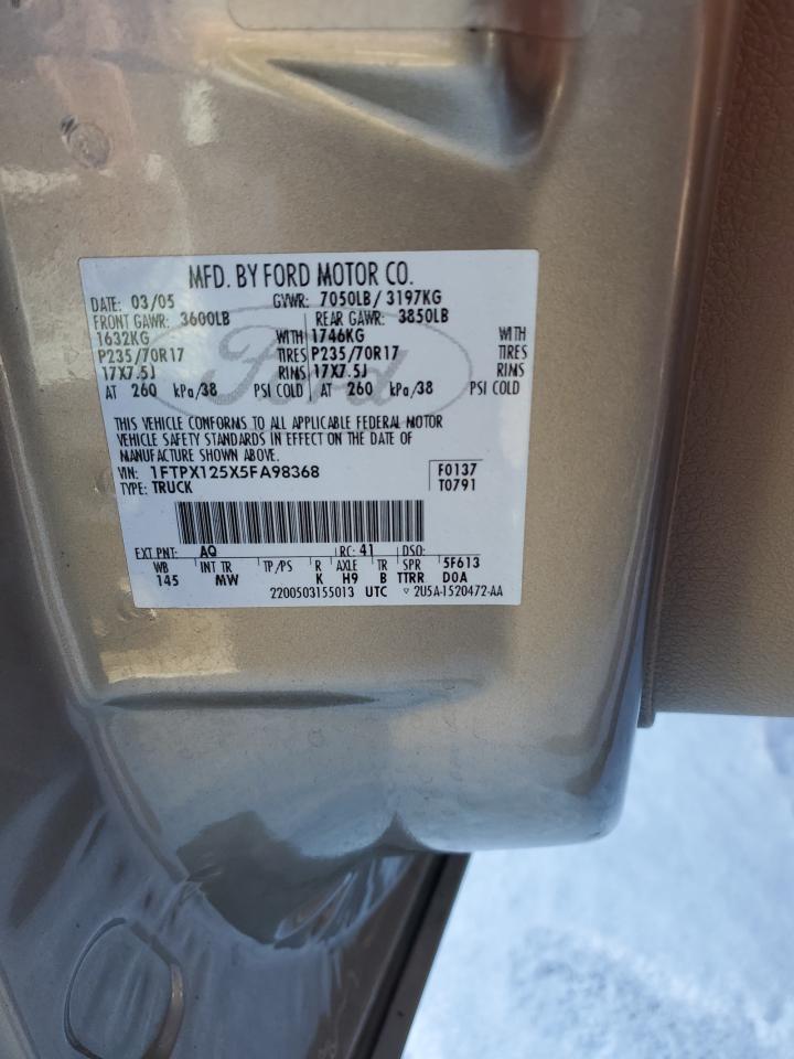2005 Ford F-150 VIN 1FTPX125X5FA98368 Copart auction photo, rear end damage thumbnail 12
