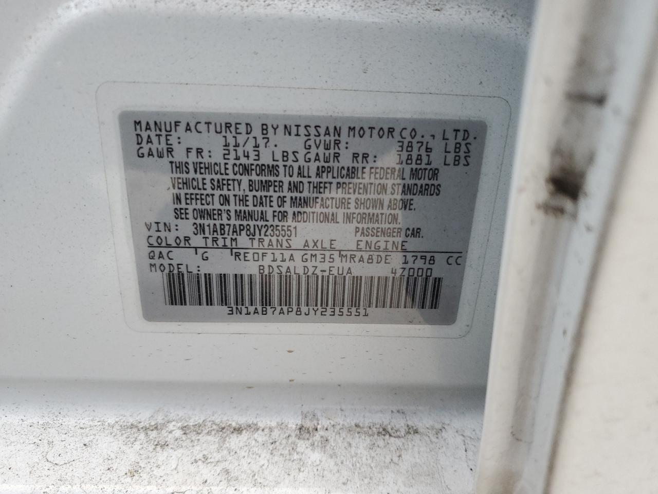 2018 Nissan Sentra VIN 3N1AB7AP8JY235551 Copart auction photo, mechanical damage thumbnail 12