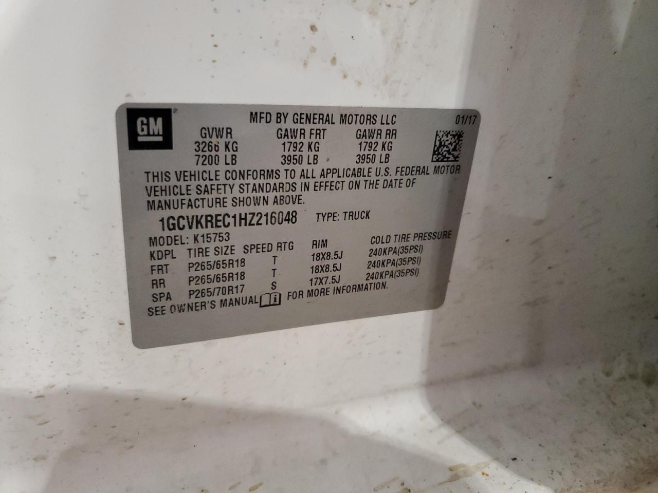 2017 Chevrolet Silverado VIN 1GCVKREC1HZ216048 Copart auction photo, rear end damage thumbnail 12