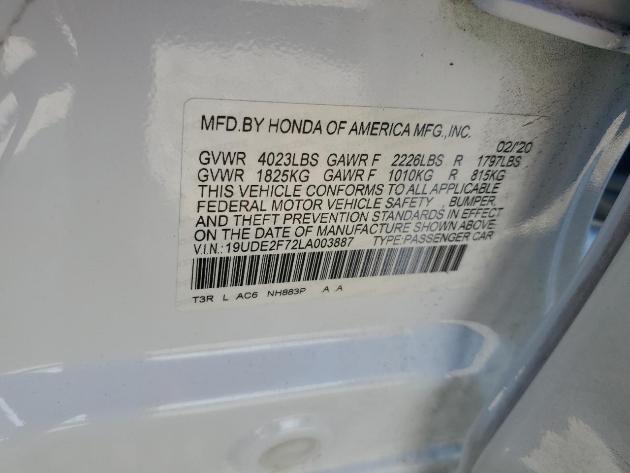 2020 Acura ILX VIN 19UDE2F72LA003887 Copart auction photo, water/flood damage thumbnail 13