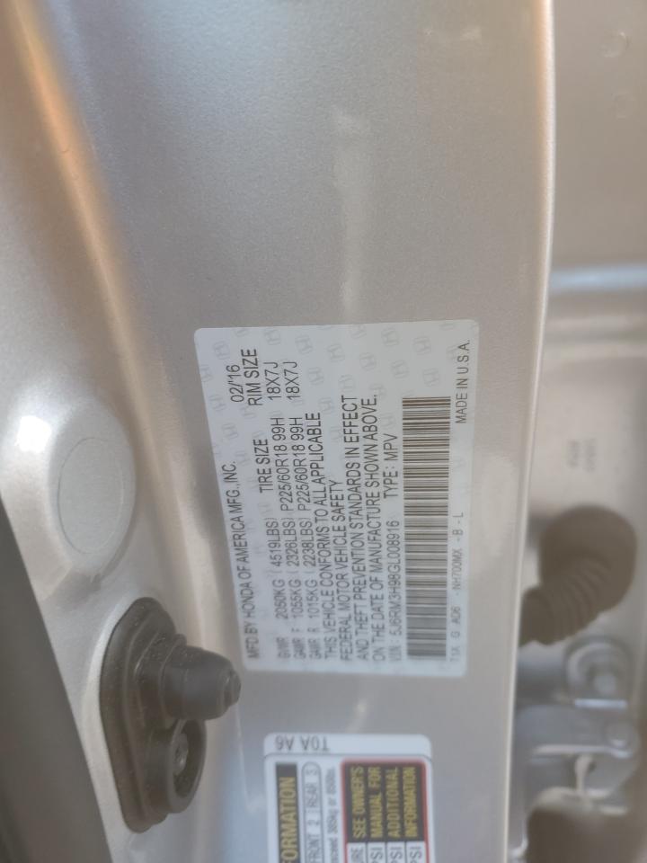 2016 Honda CR-V VIN 5J6RM3H98GL008916 Copart auction photo, front end damage thumbnail 15