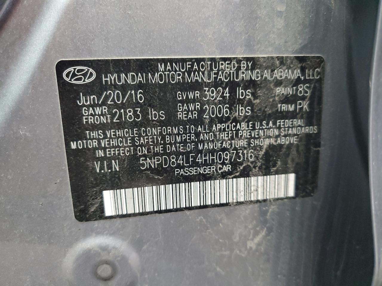 2017 Hyundai Elantra VIN 5NPD84LF4HH097316 Copart auction photo, front end / rear end damage thumbnail 13