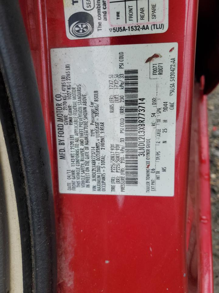 2011 Lincoln MKZ VIN 3LNDL2L3XBR773714 Copart auction photo, minor dent/scratches damage thumbnail 12