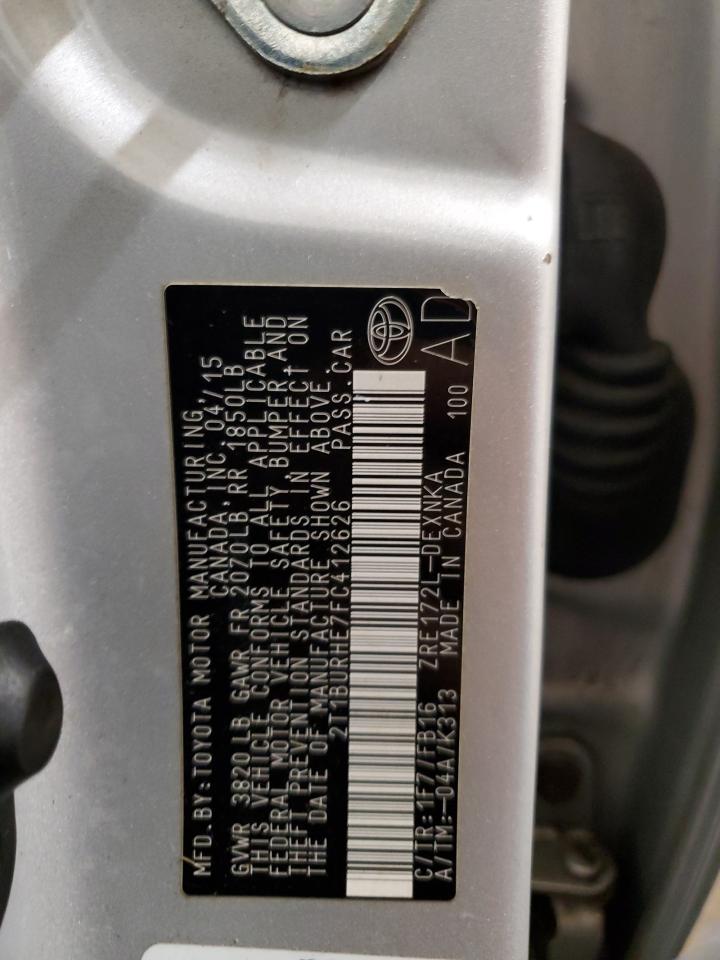 2015 Toyota Corolla VIN 2T1BURHE7FC412626 Copart auction photo, front end / rear end damage thumbnail 14