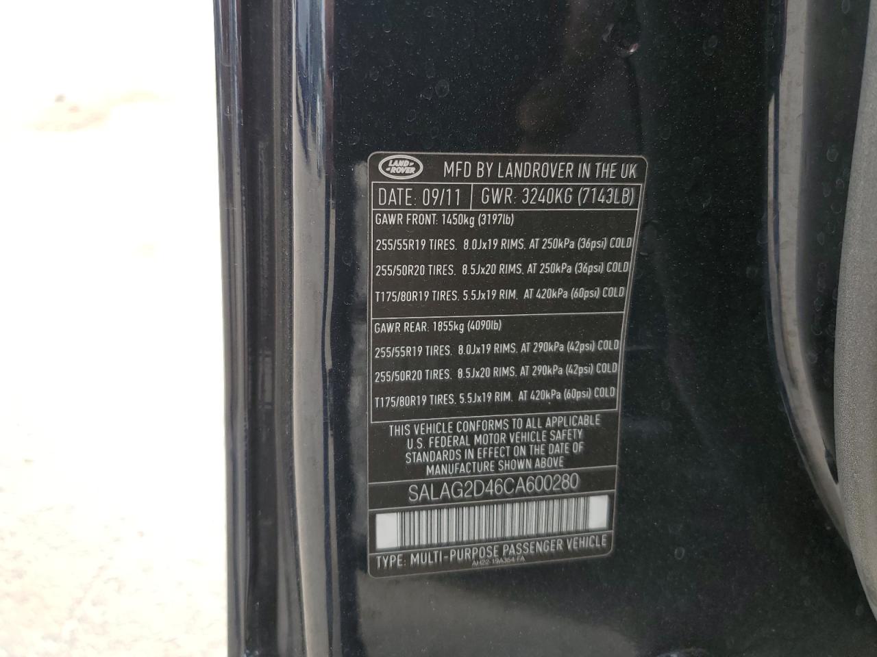 2012 Land Rover LR4 VIN SALAG2D46CA600280 Copart auction photo, front end damage thumbnail 15