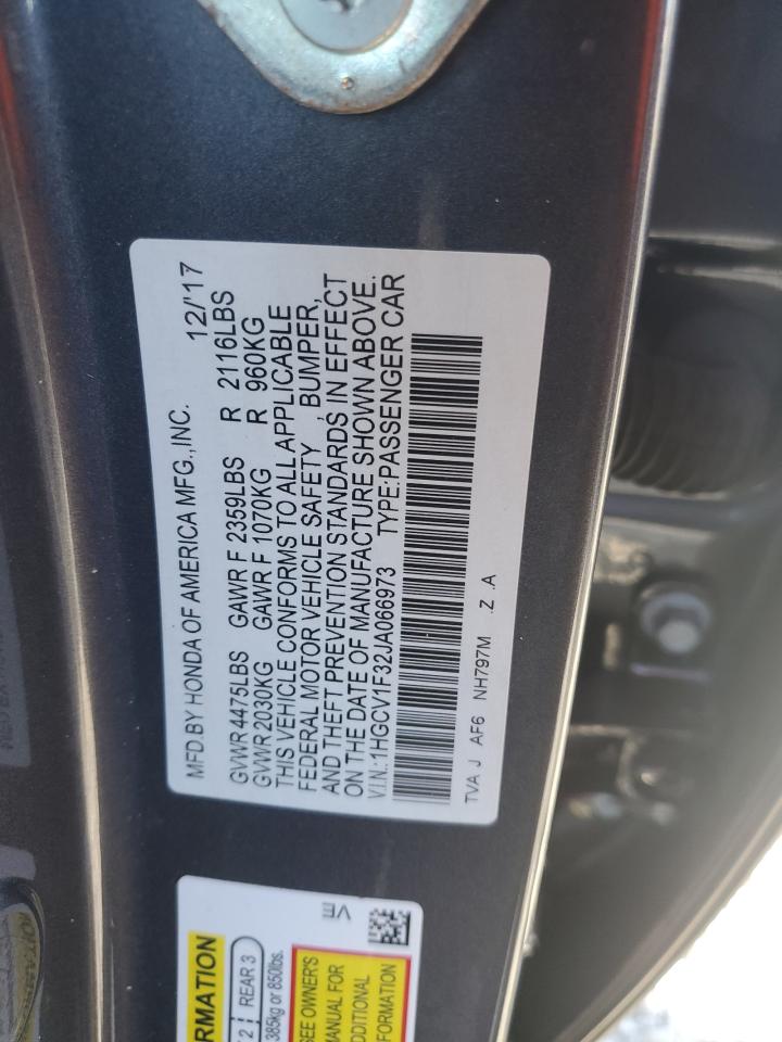 2018 Honda Accord VIN 1HGCV1F32JA066973 Copart auction photo, front end / mechanical damage thumbnail 12