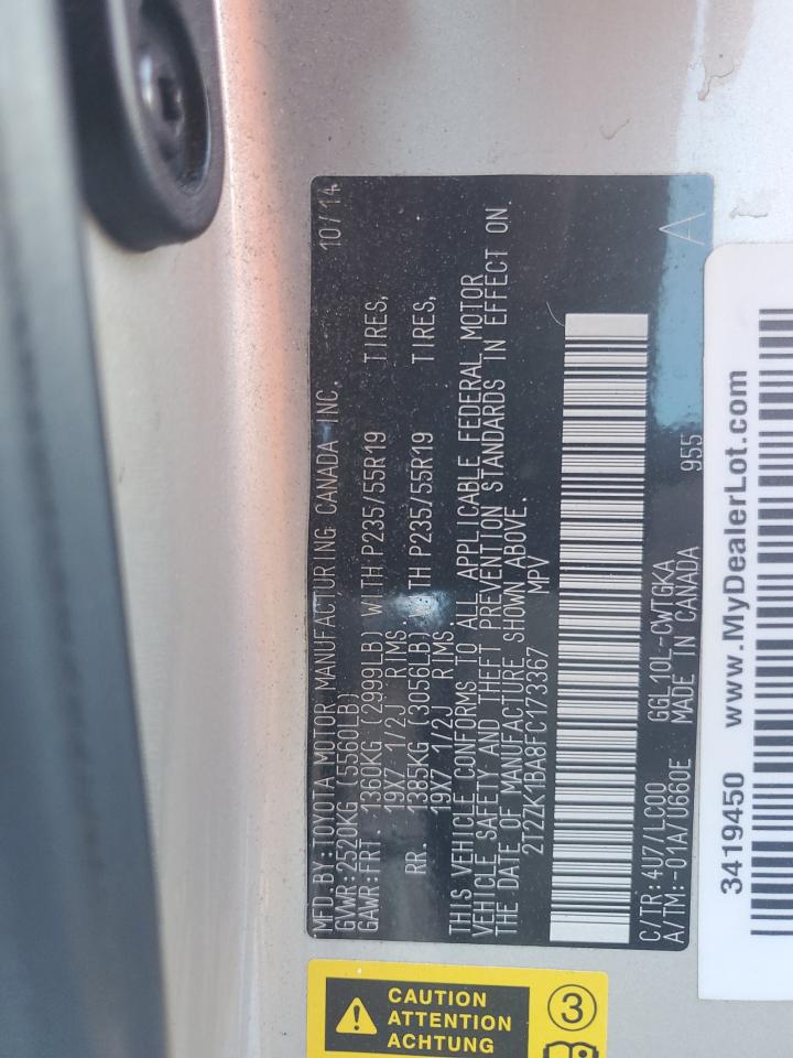 2015 Lexus RX VIN 2T2ZK1BA8FC173367 Copart auction photo, undercarriage / front end damage thumbnail 15