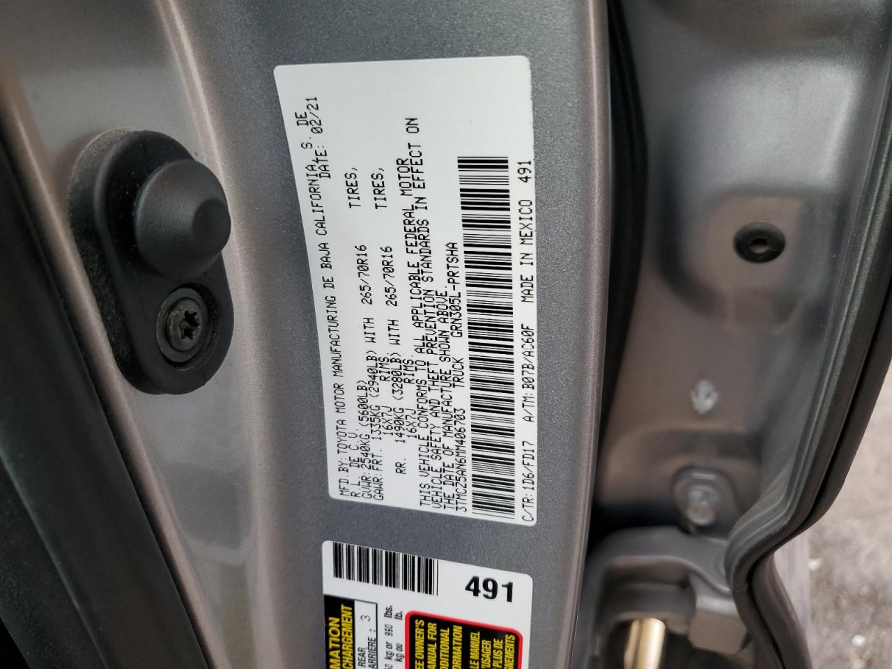 2021 Toyota Tacoma VIN 3TMCZ5AN6MM406703 Copart auction photo, front end / mechanical damage thumbnail 12