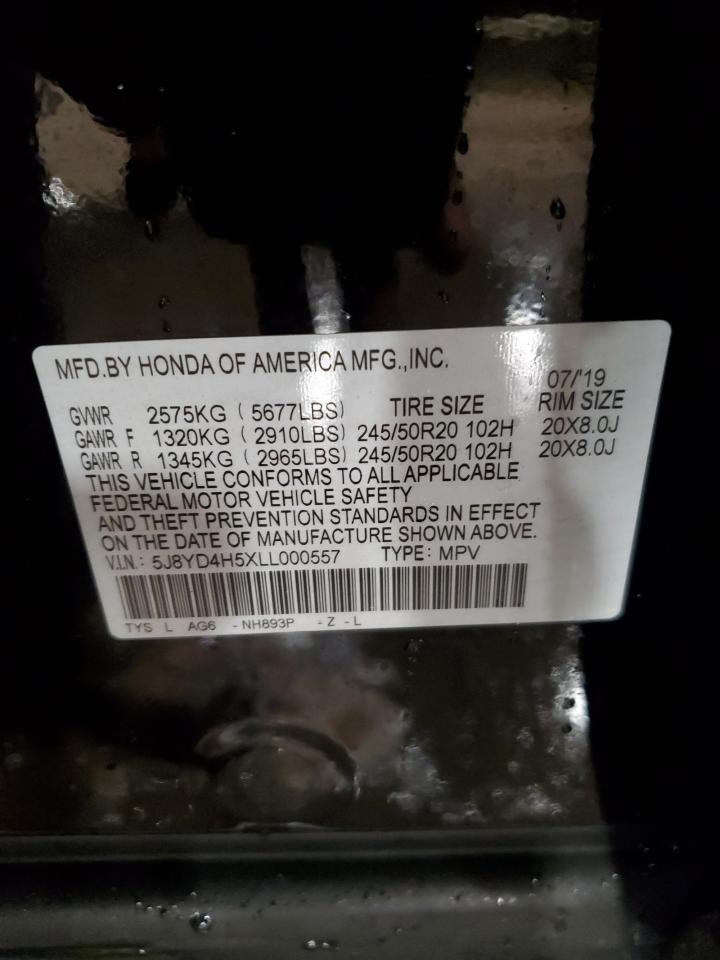 2020 Acura MDX VIN 5J8YD4H5XLL000557 Copart auction photo, front end damage thumbnail 13