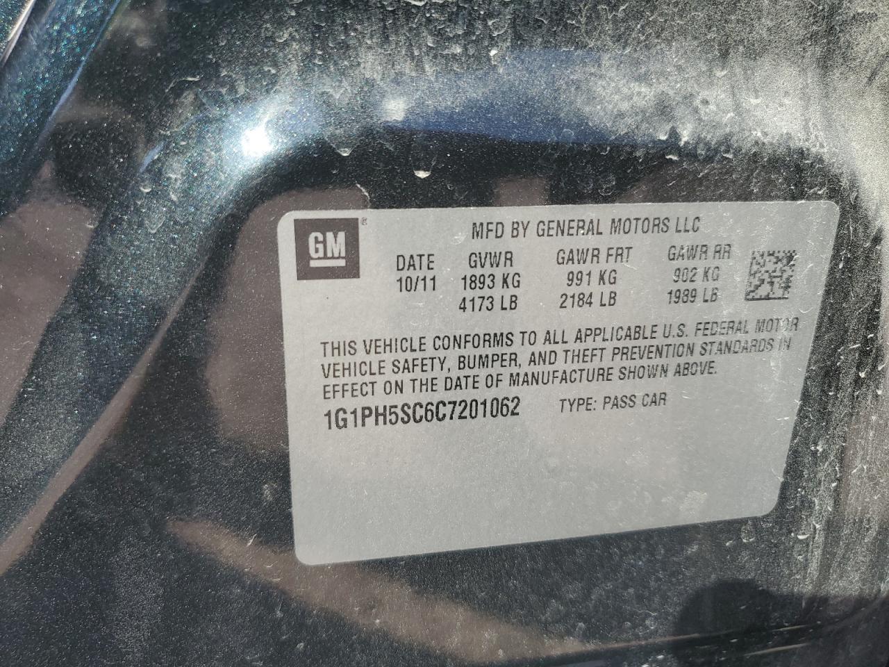 2012 Chevrolet Cruze VIN 1G1PH5SC6C7201062 Copart auction photo, rear end damage thumbnail 14