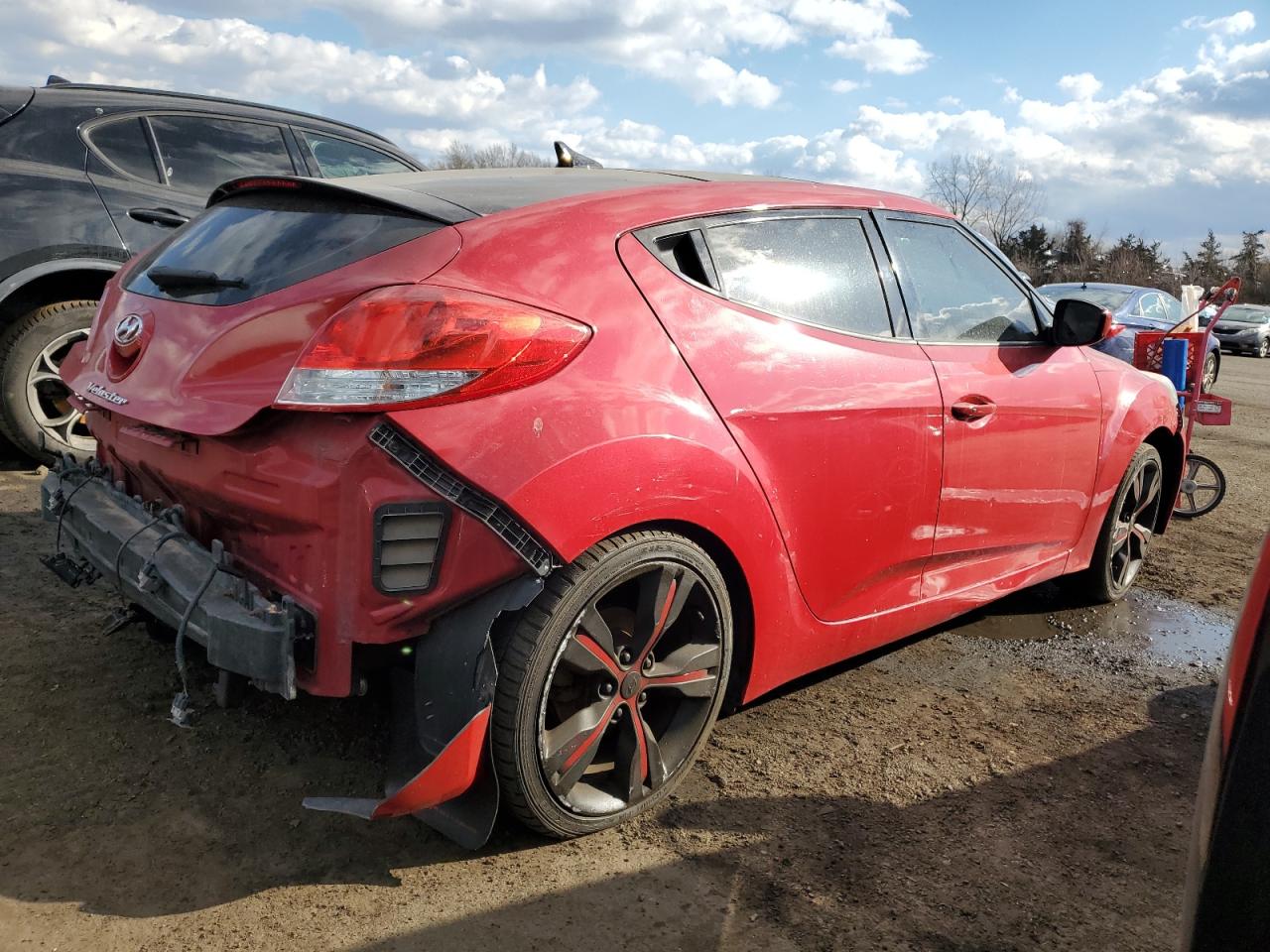 2013 Hyundai Veloster VIN KMHTC6AD1DU144742 Copart auction photo, rear end / side damage thumbnail 3