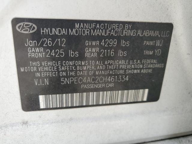 2012 Hyundai Sonata VIN 5NPEC4AC2CH461334 Copart auction photo, side / front end damage thumbnail 13