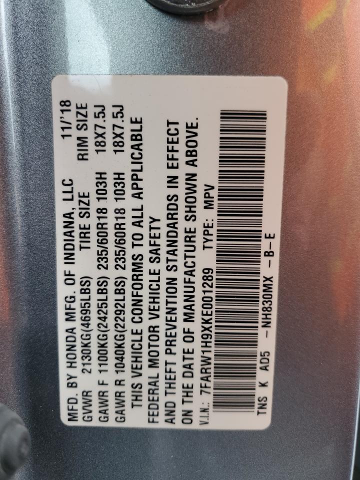 2019 Honda CR-V VIN 7FARW1H9XKE001289 Copart auction photo, front end damage thumbnail 14
