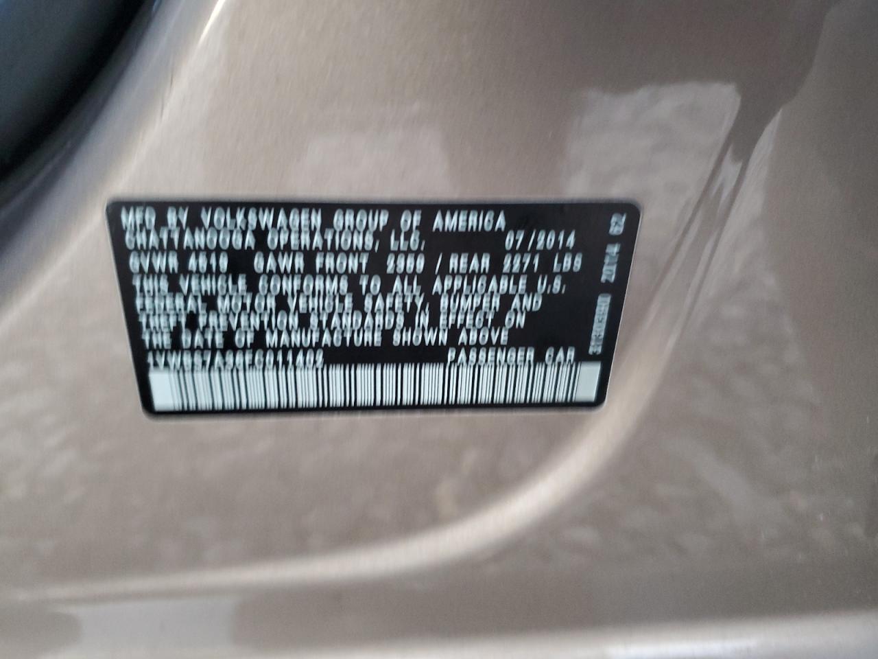 2015 Volkswagen Passat VIN 1VWBS7A36FC011402 Copart auction photo, front end damage thumbnail 14