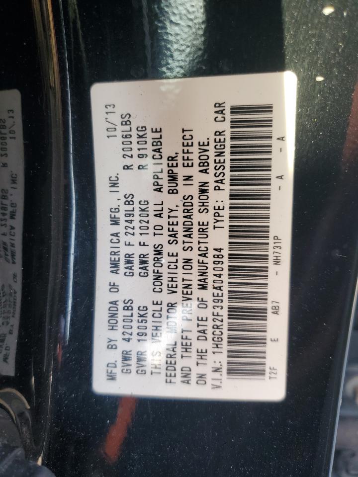 2014 Honda Accord VIN 1HGCR2F39EA040984 Copart auction photo, front end damage thumbnail 13