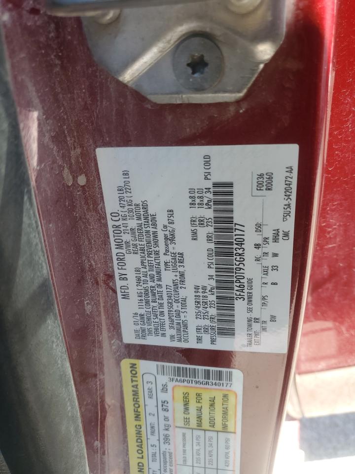 2016 Ford Fusion VIN 3FA6P0T95GR340177 Copart auction photo, side damage thumbnail 14