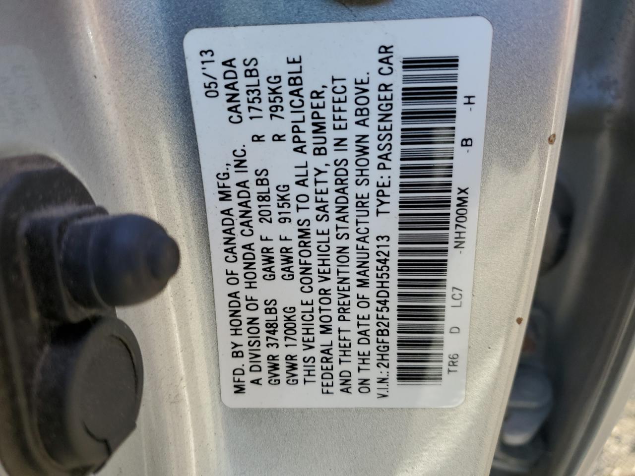 2013 Honda Civic VIN 2HGFB2F54DH554213 Copart auction photo, all over damage thumbnail 12