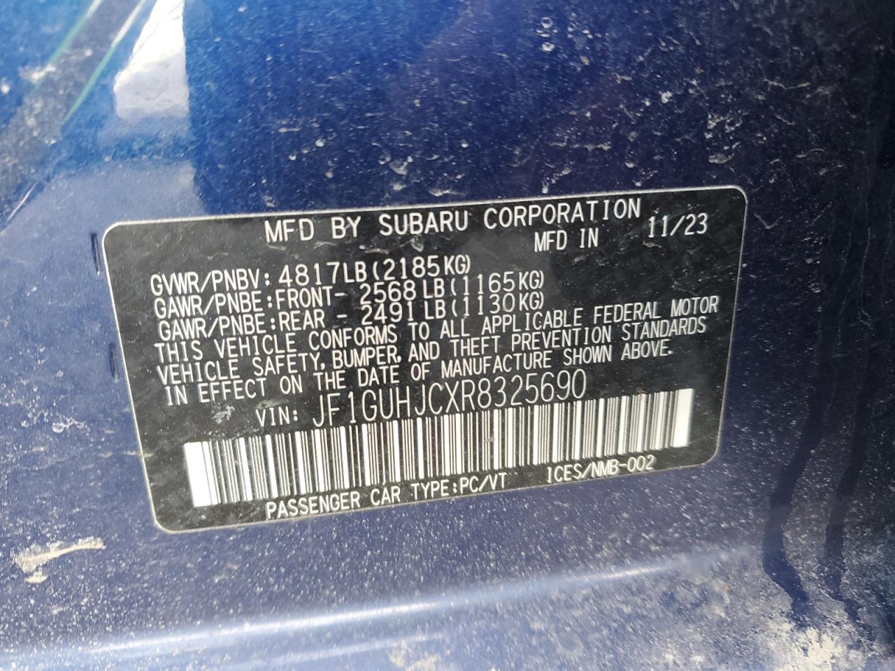 2024 Subaru Impreza VIN JF1GUHJCXR8325690 Copart auction photo, front end damage thumbnail 12