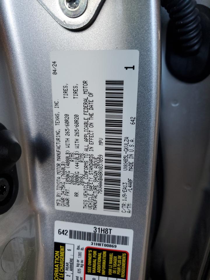2024 Toyota Sequoia VIN 7SVAAABA8RX037059 Copart auction photo, front end damage thumbnail 10