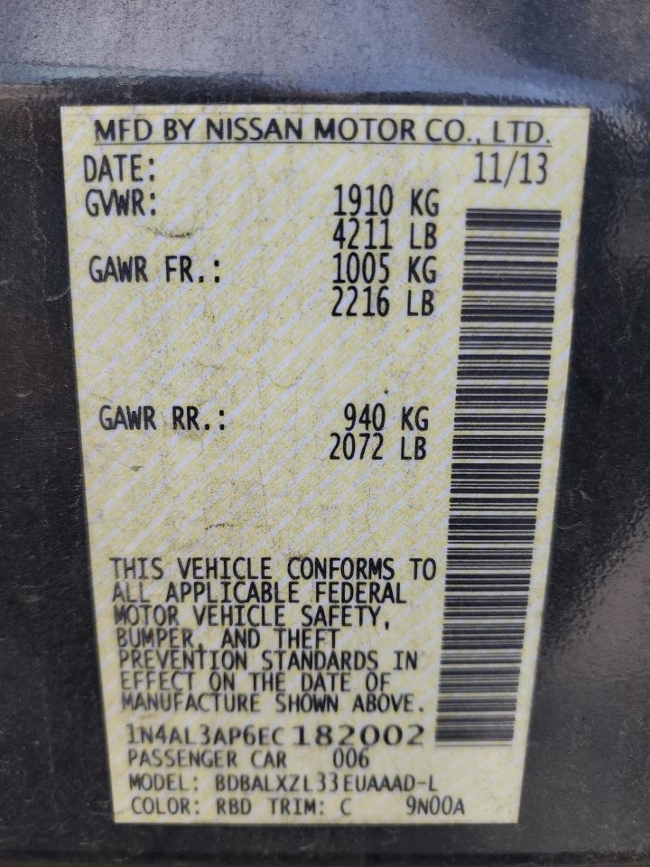 2014 Nissan Altima VIN 1N4AL3AP6EC182002 Copart auction photo, mechanical damage thumbnail 12
