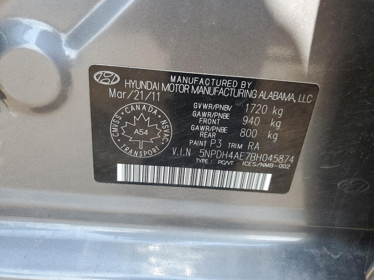 2011 Hyundai Elantra VIN 5NPDH4AE7BH045874 Copart auction photo, rear end damage thumbnail 12