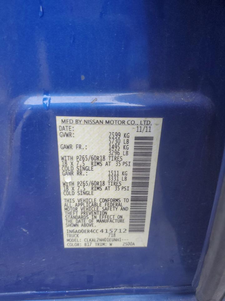 2012 Nissan Navara (Frontier) VIN 1N6AD0ER4CC415712 Copart auction photo, front end / undercarriage damage thumbnail 12