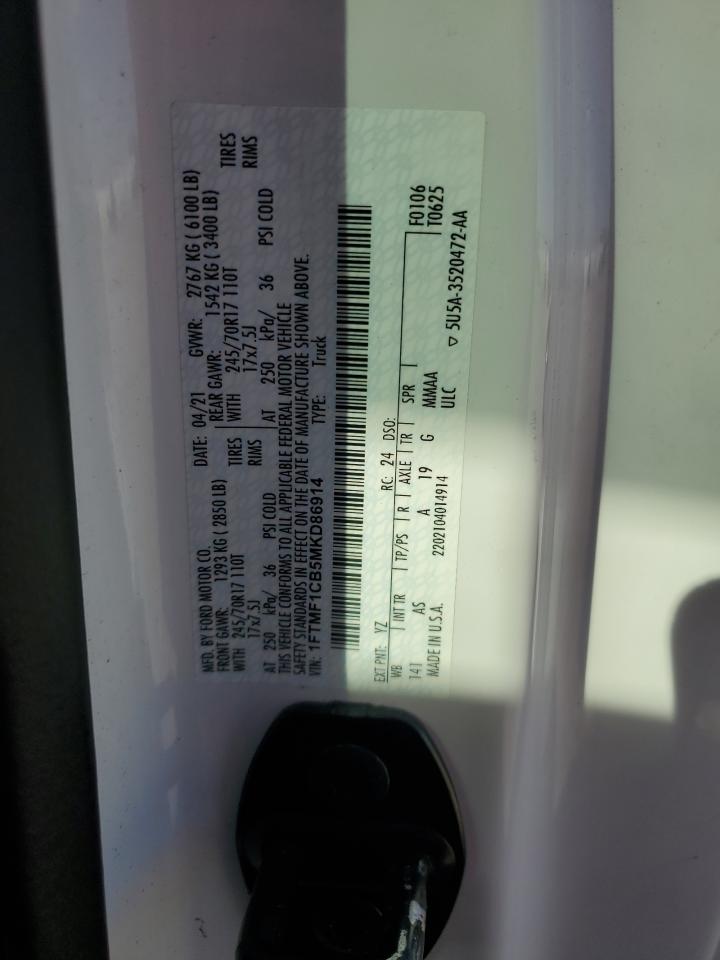 2021 Ford F-150 VIN 1FTMF1CB5MKD86914 Copart auction photo, all over damage thumbnail 14