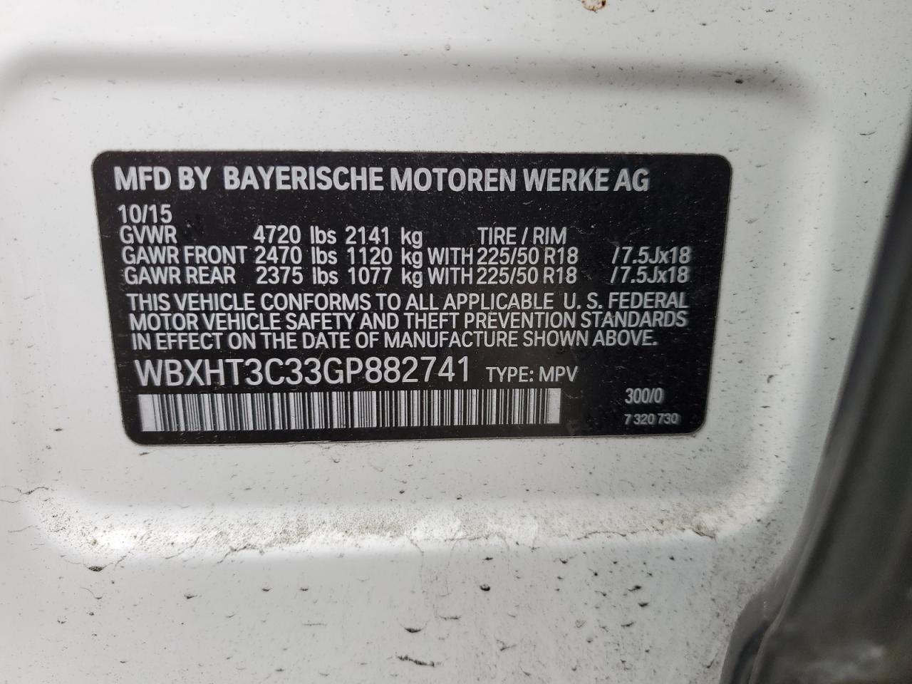 2016 BMW X1 VIN WBXHT3C33GP882741 Copart auction photo, front end / minor dent/scratches damage thumbnail 13