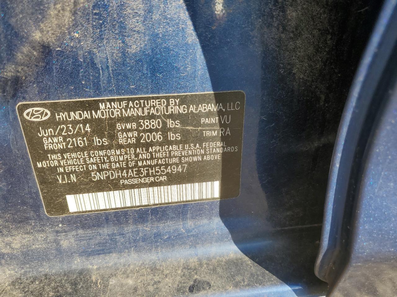2015 Hyundai Elantra VIN 5NPDH4AE3FH554947 Copart auction photo, rear end damage thumbnail 12