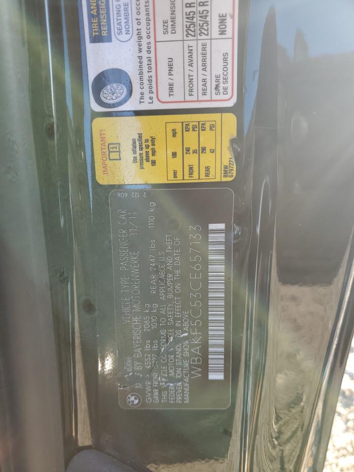 2012 BMW 3er VIN WBAKF5C53CE657133 Copart auction photo, front end / rear end damage thumbnail 14