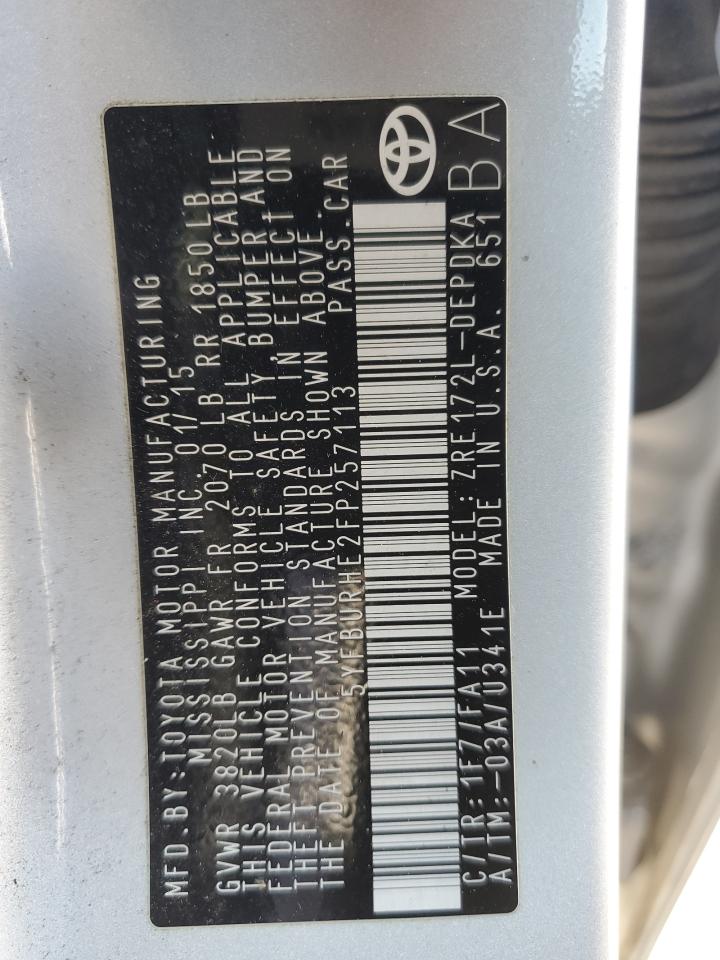 2015 Toyota Corolla VIN 5YFBURHE2FP257113 Copart auction photo, rear end damage thumbnail 12