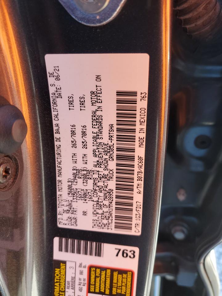 2021 Toyota Tacoma VIN 3TMCZ5AN1MM428950 Copart auction photo, front end / rear end damage thumbnail 12