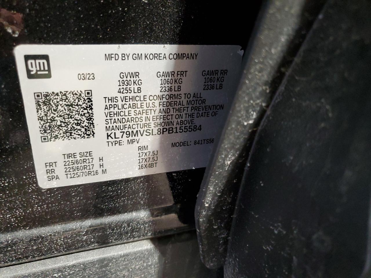 2023 Chevrolet TrailBlazer VIN KL79MVSL8PB155584 Copart auction photo, front end / side damage thumbnail 15