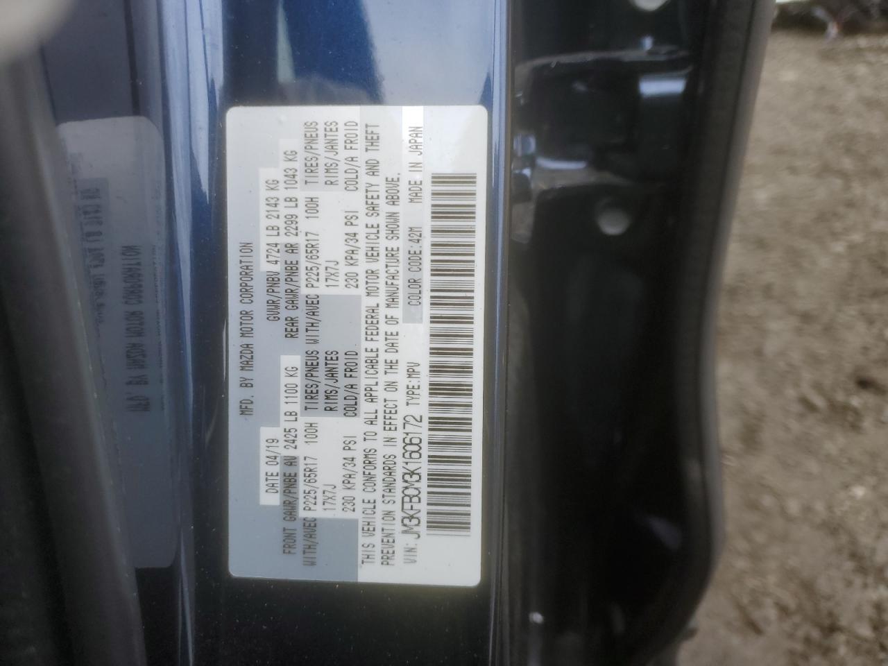2019 Mazda CX-5 VIN JM3KFBCM3K1606172 Copart auction photo, front end / rear end damage thumbnail 14