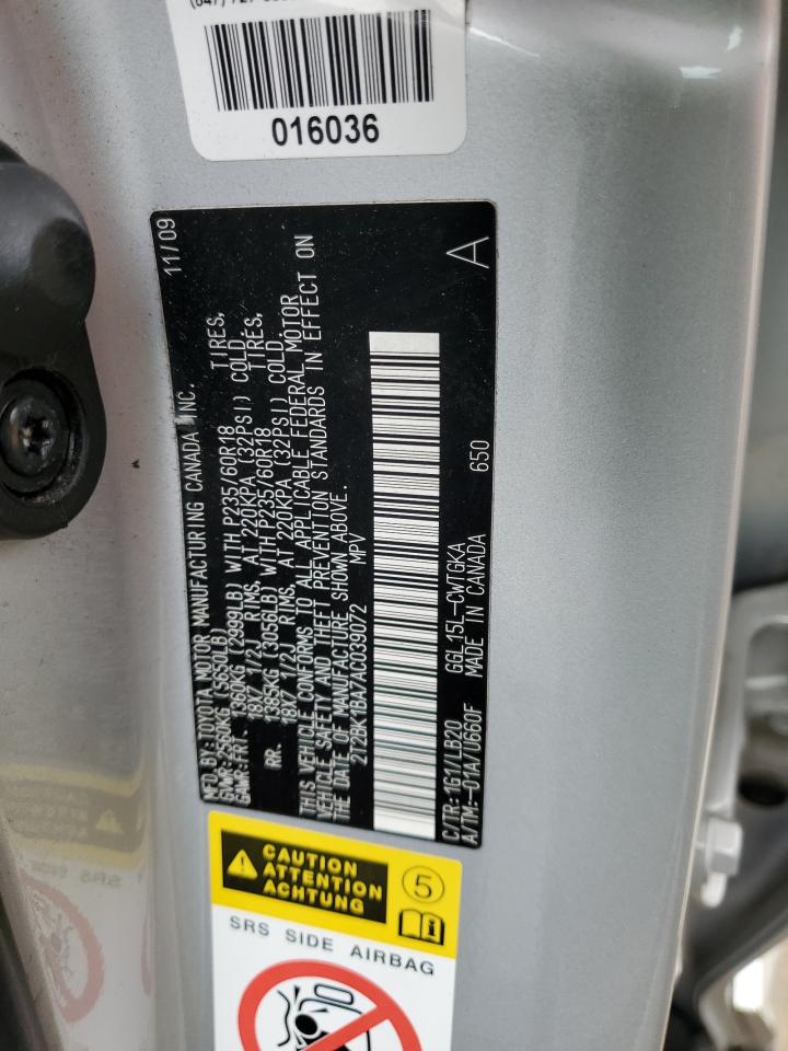 2010 Lexus RX VIN 2T2BK1BA7AC039072 Copart auction photo, all over damage thumbnail 13