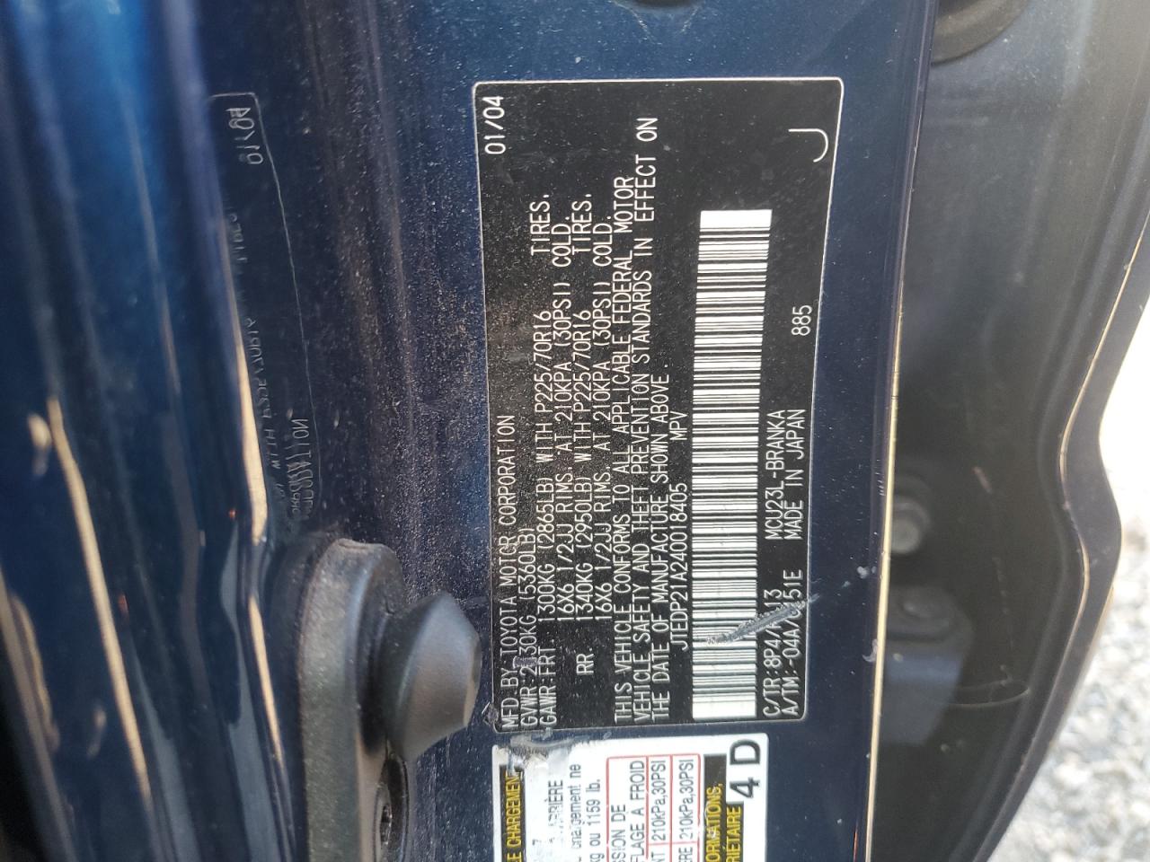 2004 Toyota Highlander VIN JTEDP21A240018405 Copart auction photo, rear end damage thumbnail 15