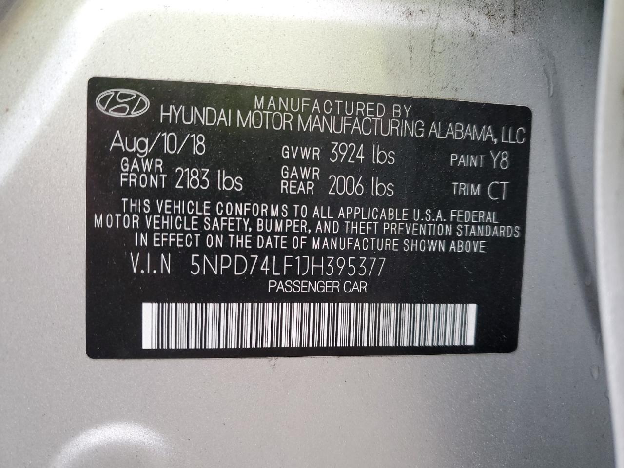 2018 Hyundai Elantra VIN 5NPD74LF1JH395377 Copart auction photo, undercarriage damage thumbnail 12