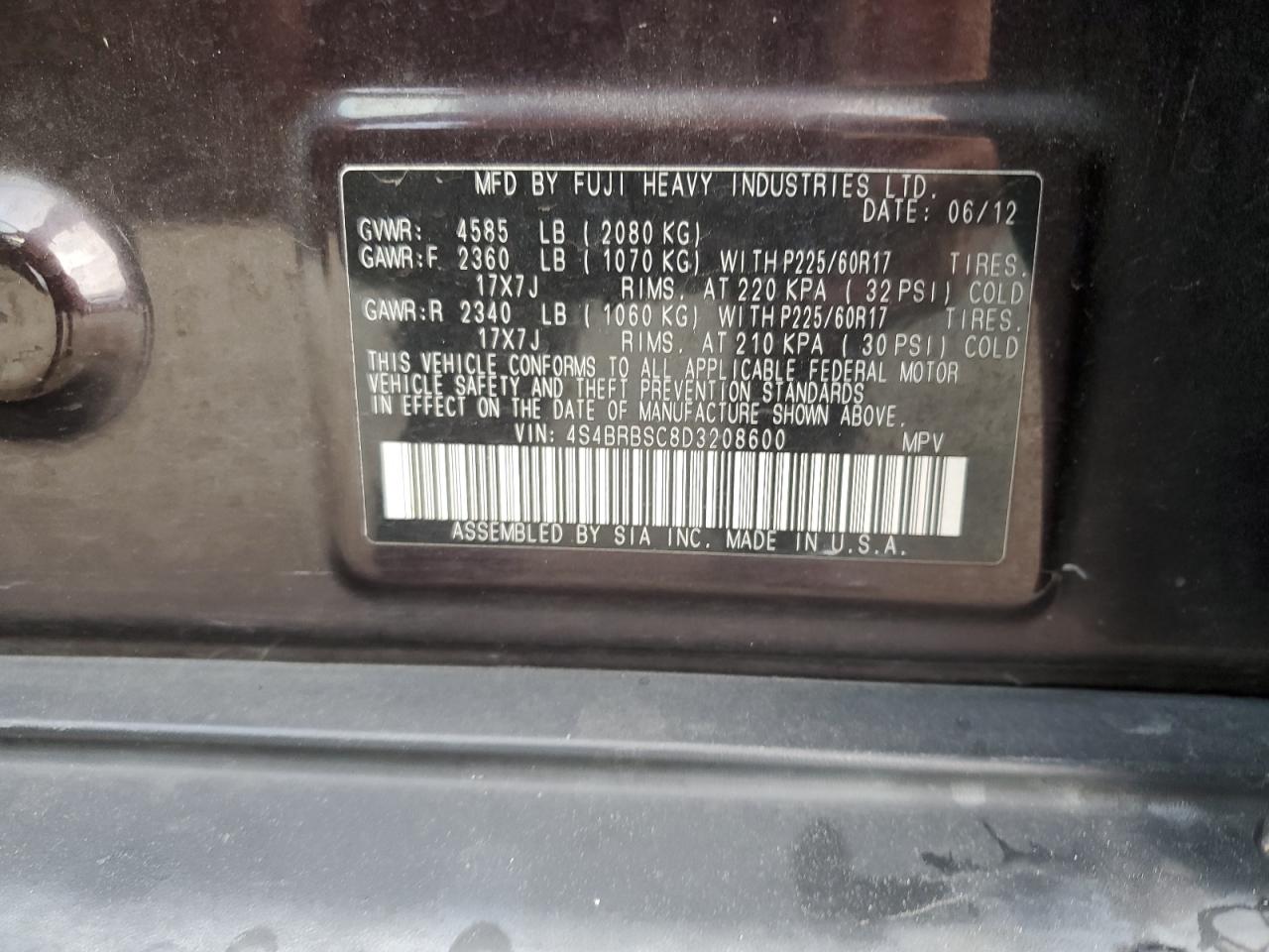 2013 Subaru Outback VIN 4S4BRBSC8D3208600 Copart auction photo, front end damage thumbnail 13