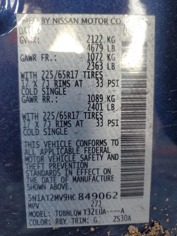2017 Nissan Rogue VIN 5N1AT2MV9HC849062 Copart auction photo, front end / rear end damage thumbnail 14