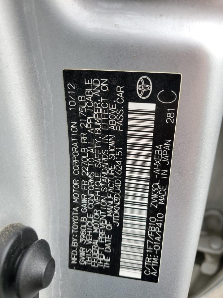 2013 Toyota Prius VIN JTDKN3DU4D1624151 Copart auction photo, mechanical damage thumbnail 13