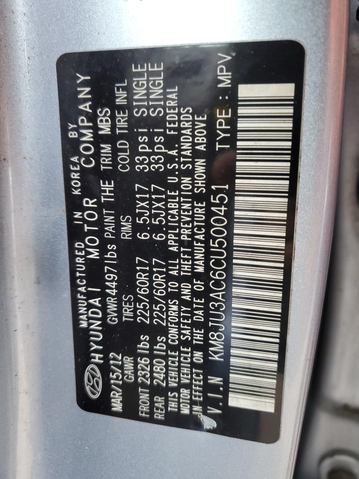 2012 Hyundai Tucson VIN KM8JU3AC6CU500451 Copart auction photo, front end damage thumbnail 12