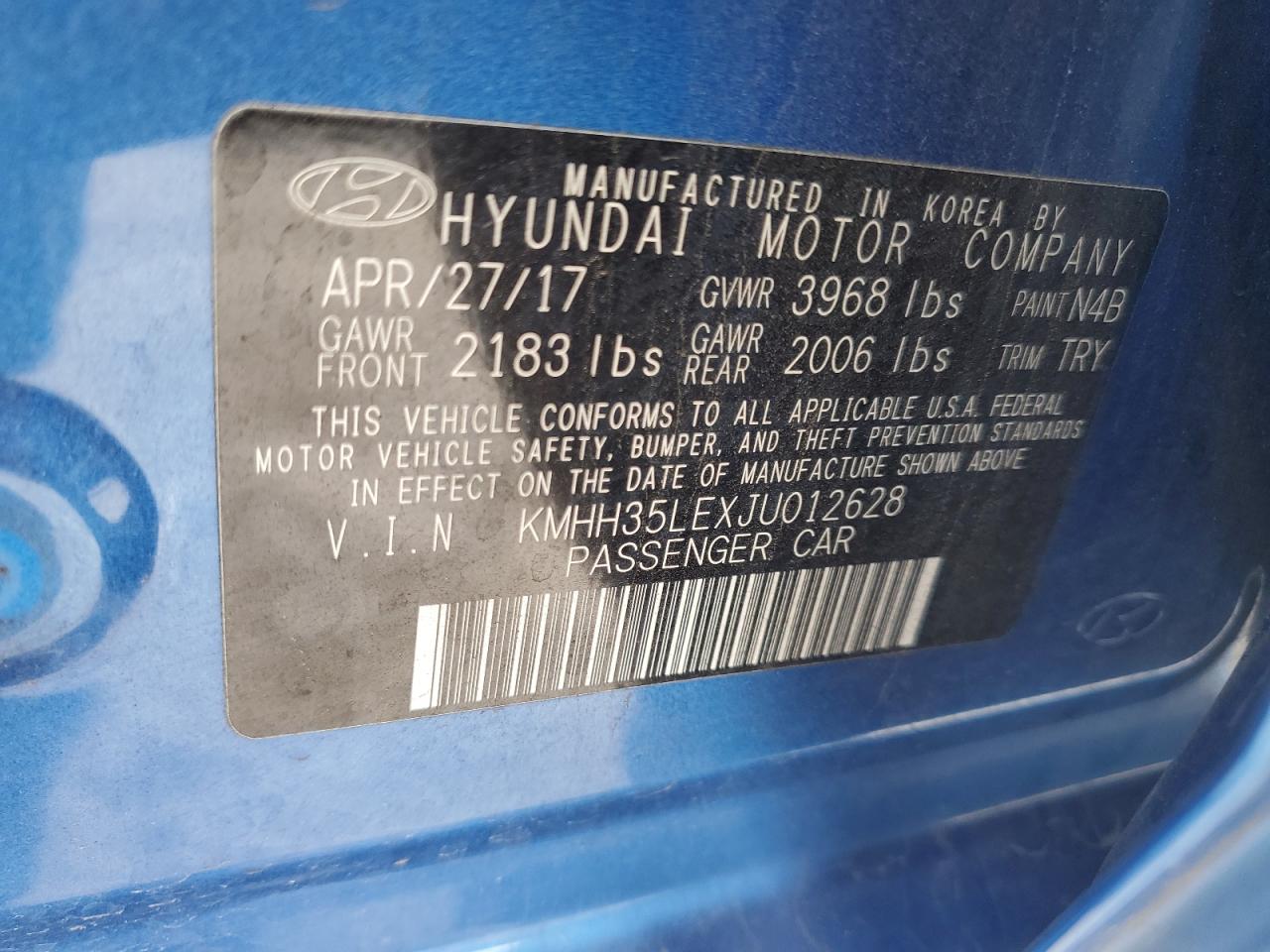 2018 Hyundai Elantra VIN KMHH35LEXJU012628 Copart auction photo, all over damage thumbnail 14