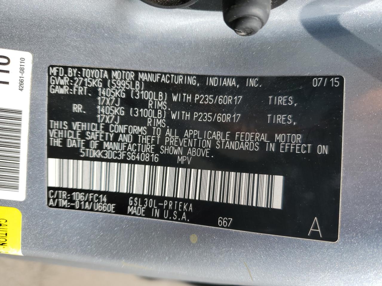 2015 Toyota Sienna VIN 5TDKK3DC3FS640816 Copart auction photo, rear end / minor dent/scratches damage thumbnail 13
