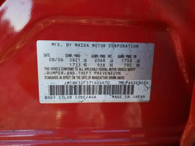2007 Mazda 3 VIN JM1BK32F371626670 Copart auction photo, side damage thumbnail 12