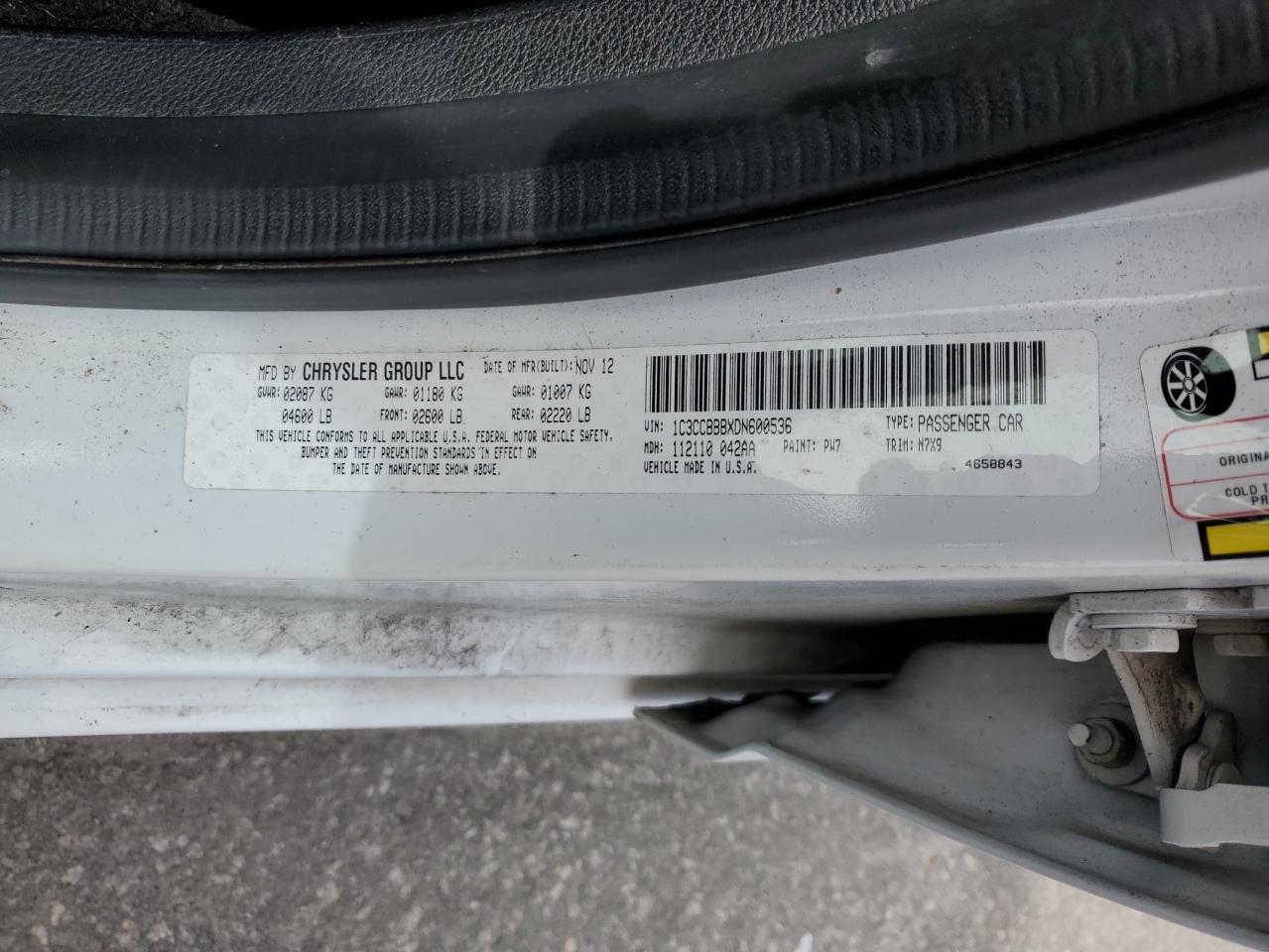 2013 Chrysler 200 VIN 1C3CCBBBXDN600536 Copart auction photo, front end / side damage thumbnail 14