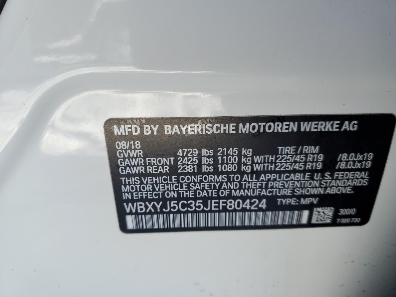 2018 BMW X2 VIN WBXYJ5C35JEF80424 Copart auction photo, front end damage thumbnail 13