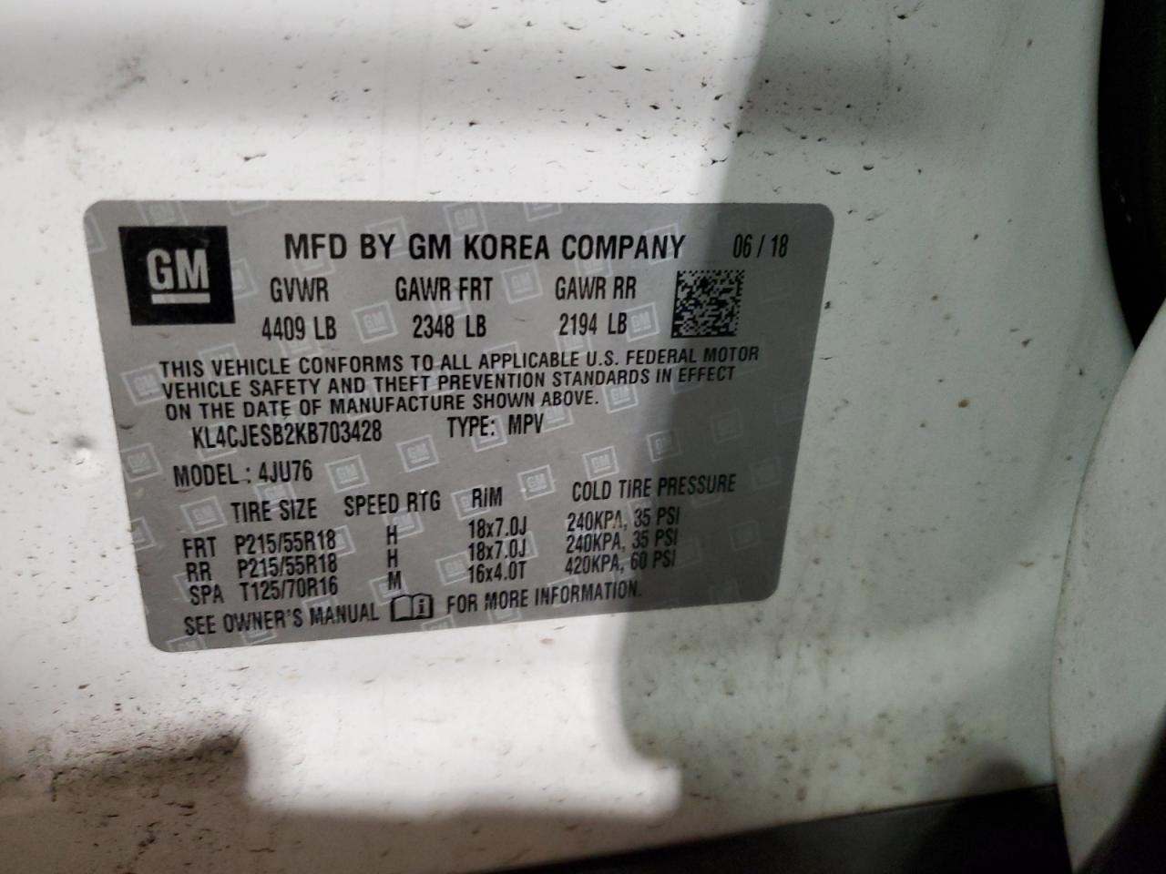 2019 Buick Encore VIN KL4CJESB2KB703428 Copart auction photo, front end damage thumbnail 13