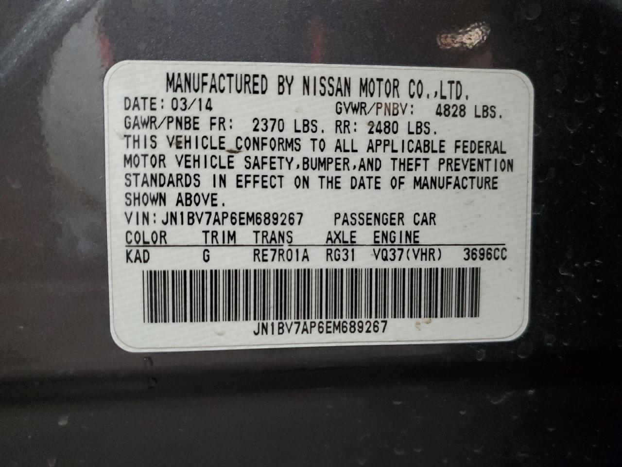 2014 Infiniti Q50 VIN JN1BV7AP6EM689267 Copart auction photo, front end damage thumbnail 12